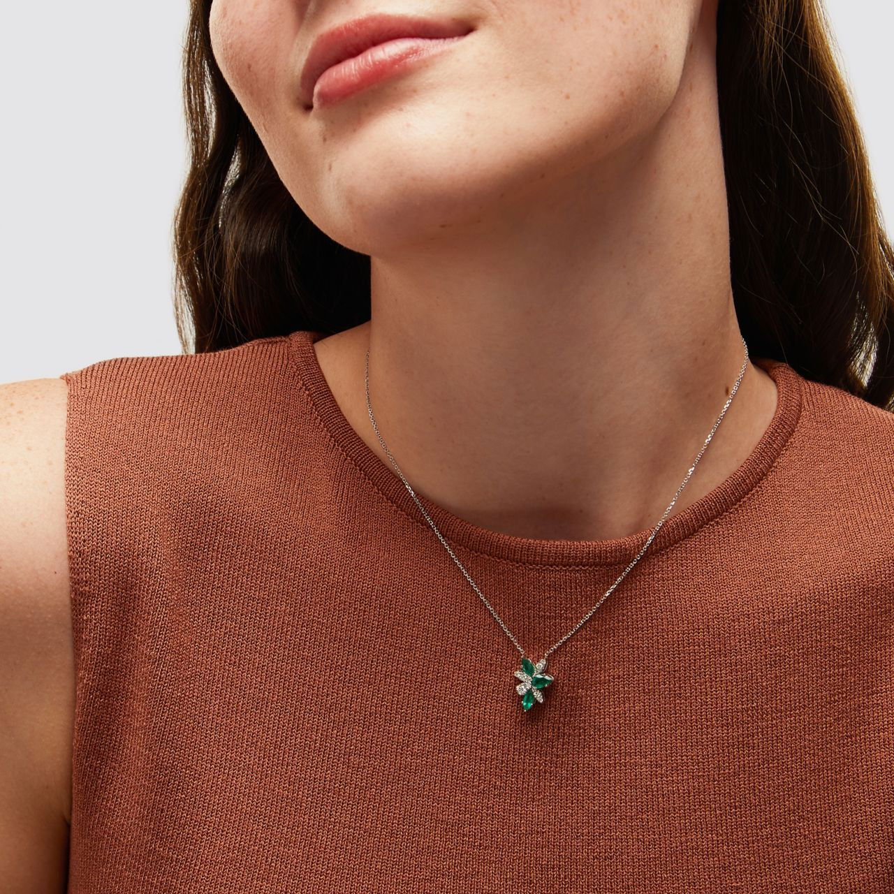 Marquise Green Emerald Diamond Necklace