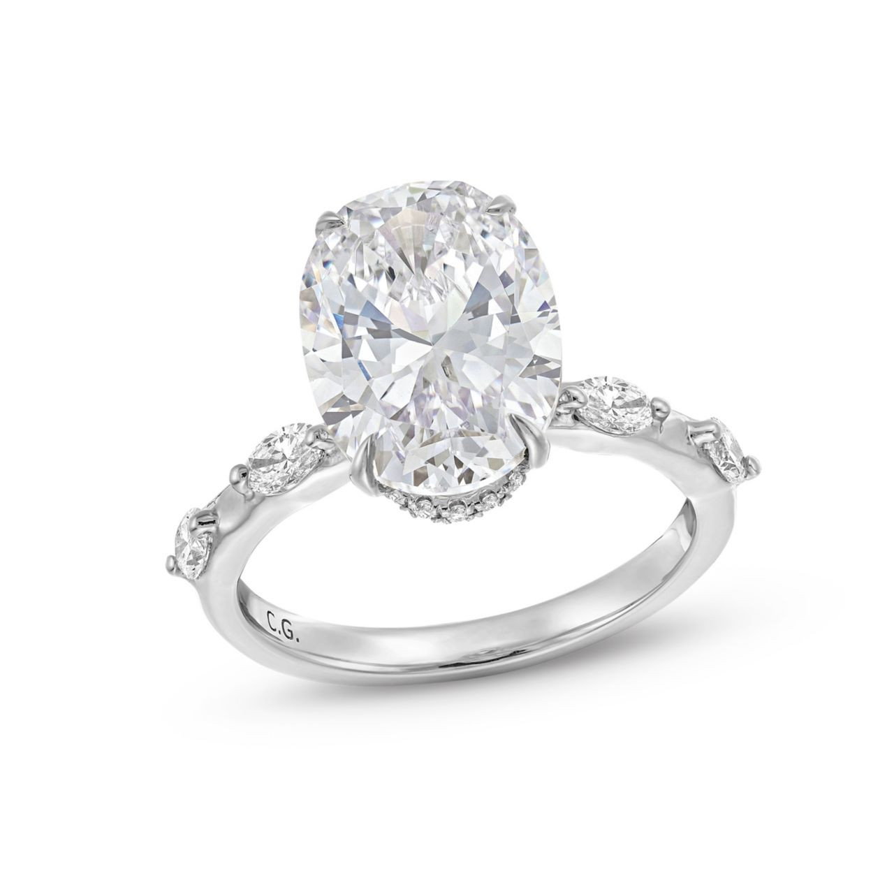 Oval Diamond Accented Engagement Setting by C. Gonshor In White Gold 14K 2