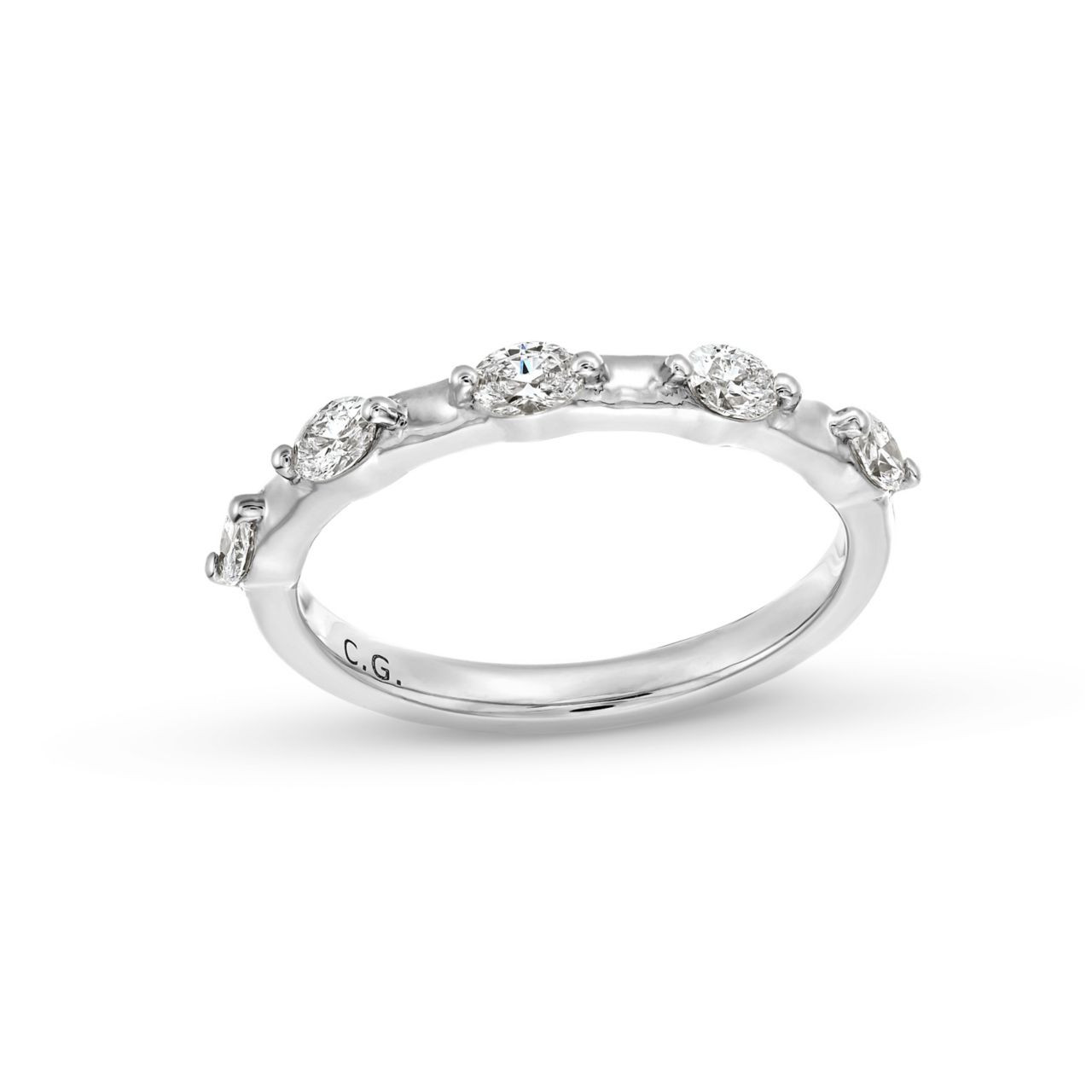 Oval Diamond Accented Wedding Band by C. Gonshor In White Gold 14K 1