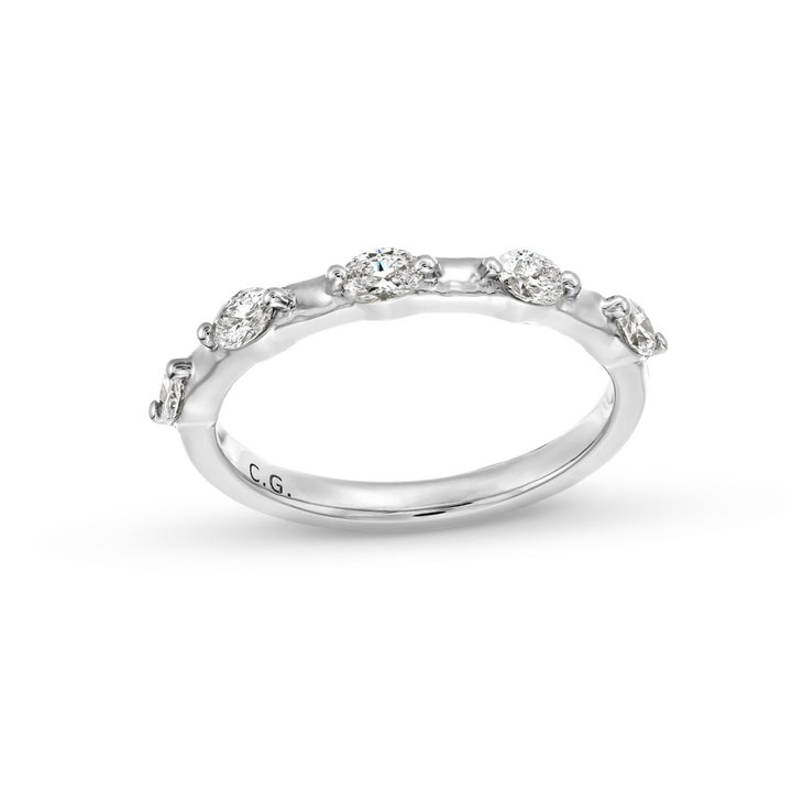 Oval Diamond Accented Wedding Band by C. Gonshor In White Gold 14K