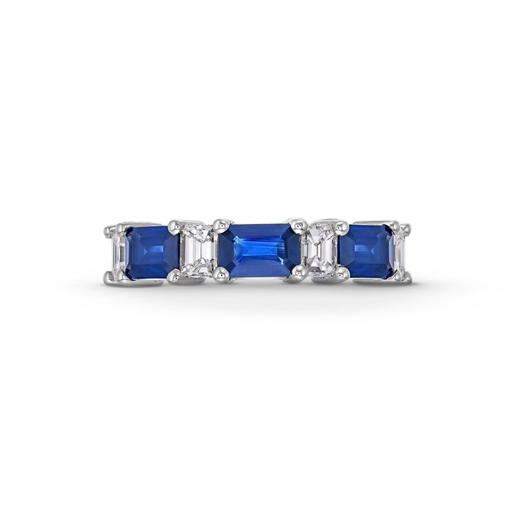 Blue Sapphire Diamond Wedding Band In Solid 18K White Gold