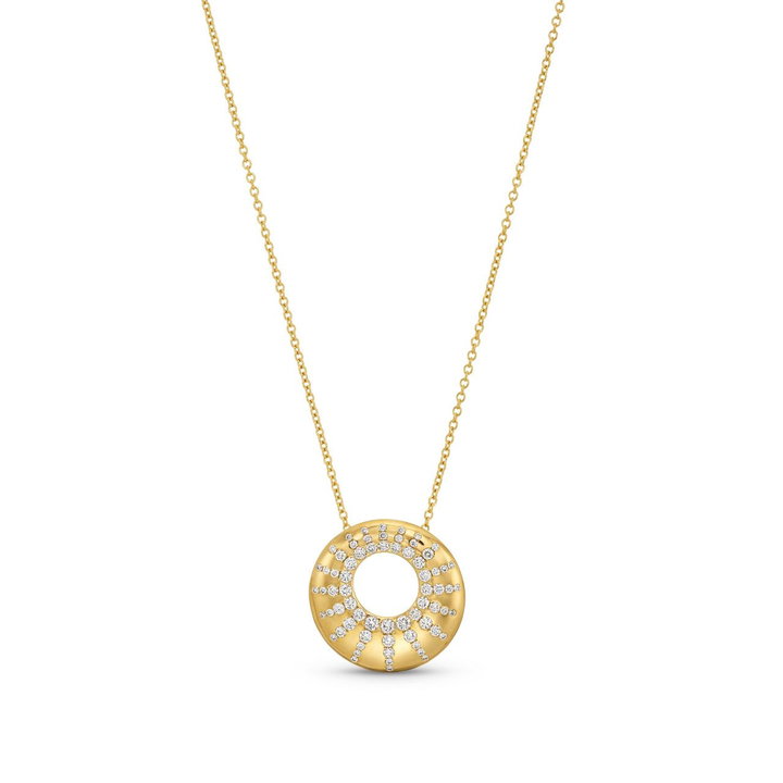 Diamond Scattered Circle Pendant Necklace In Solid 14K Yellow Gold