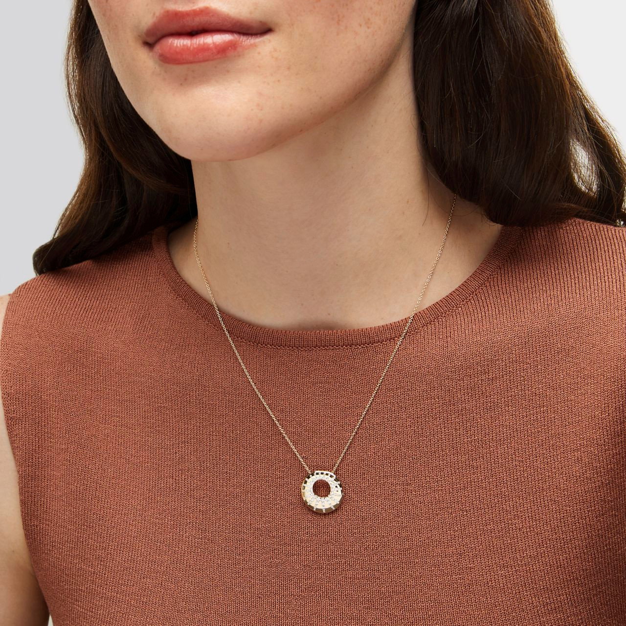 Diamond Scattered Circle Pendant Necklace