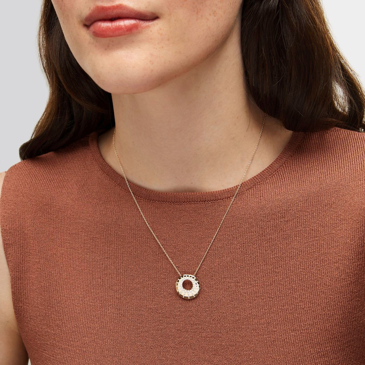 Diamond Scattered Circle Pendant Necklace