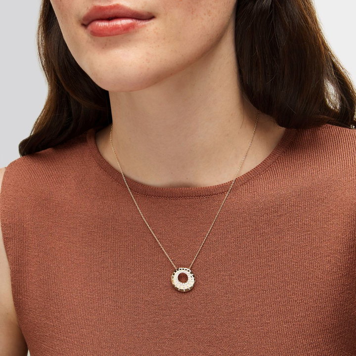 Diamond Scattered Circle Pendant Necklace In Solid 14K Yellow Gold
