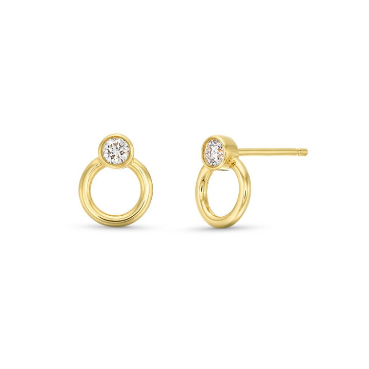 Diamond Bezel Circle Stud Earrings