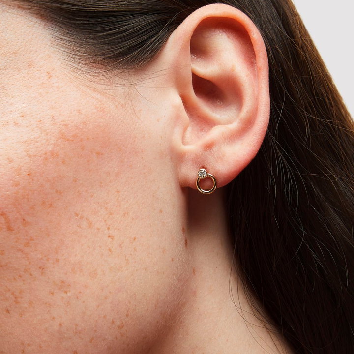 Bezel Diamond Circle Stud Earrings In Yellow Gold 14K