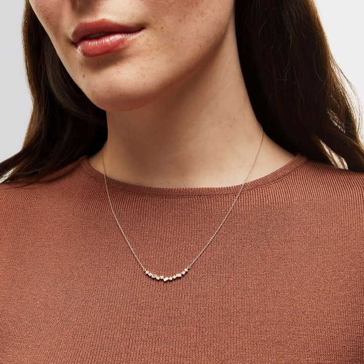 Round and Baguette Diamond Curve Bar Pendant Necklace