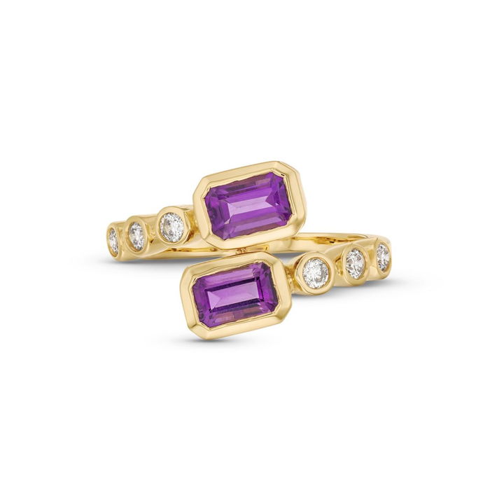 Amethyst and Diamond Crossover Ring