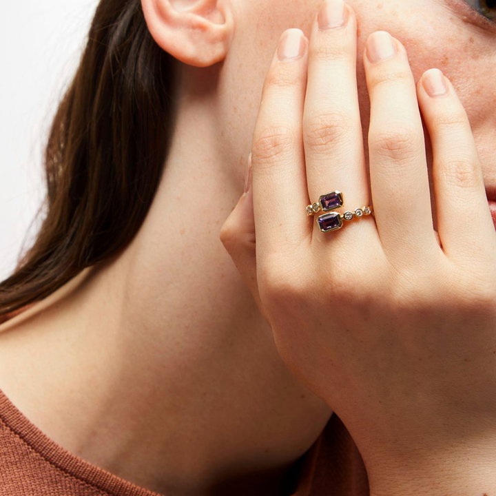 Amethyst and Diamond Crossover Ring In Yellow Gold 14K