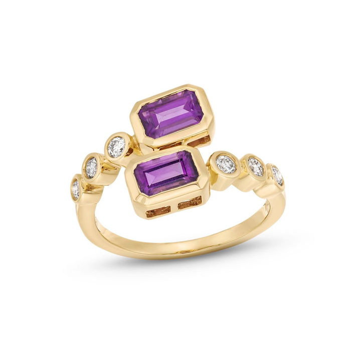 Amethyst and Diamond Crossover Ring