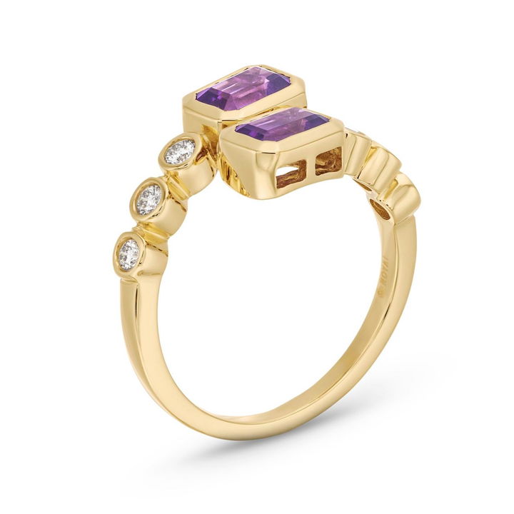 Amethyst and Diamond Crossover Ring