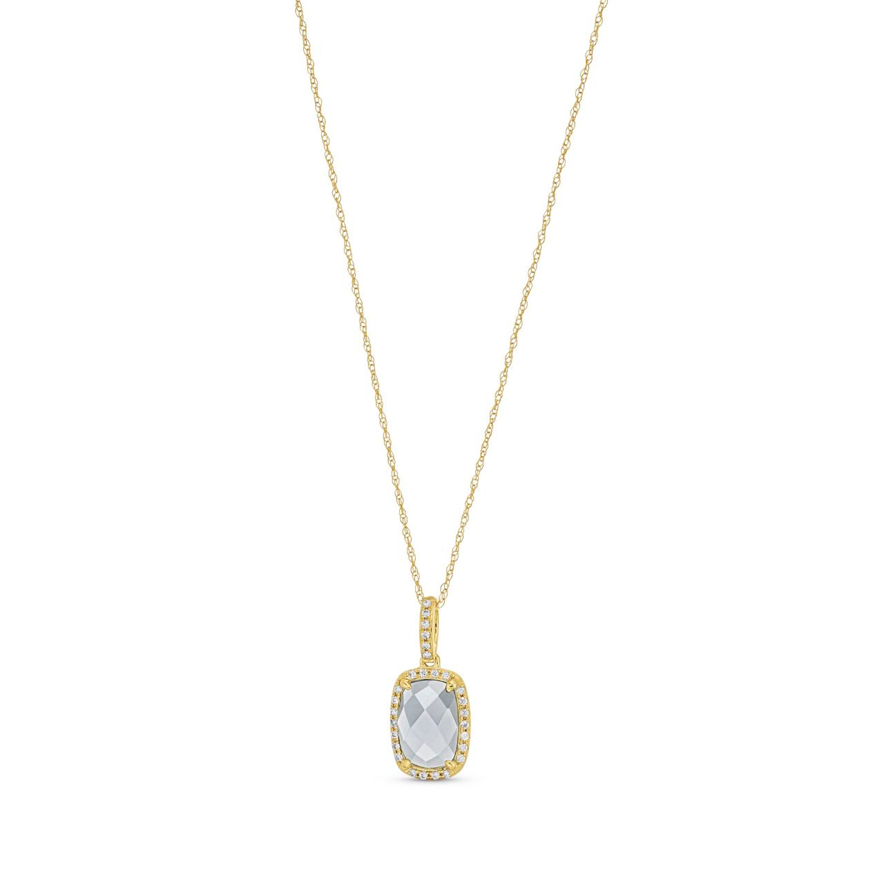 Blue Topaz Stone Diamond Halo Pendant Necklace