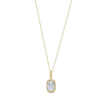 Blue Topaz Stone Diamond Halo Pendant Necklace In Yellow Gold 14K