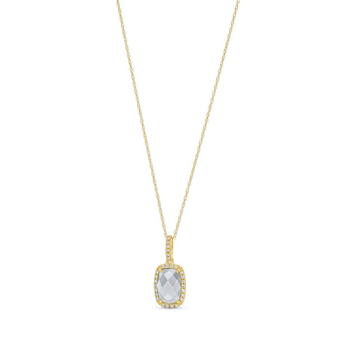Blue Topaz Stone Diamond Halo Pendant Necklace In Yellow Gold 14K