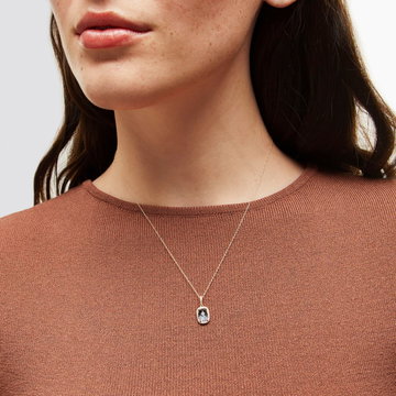 Blue Topaz Stone Diamond Halo Pendant Necklace In Yellow Gold 14K