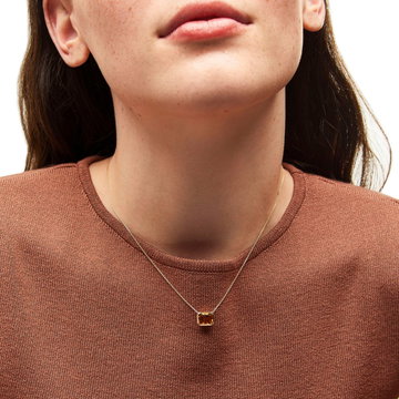 Citrine Bezel Pendant Necklace In Solid 14K Yellow Gold
