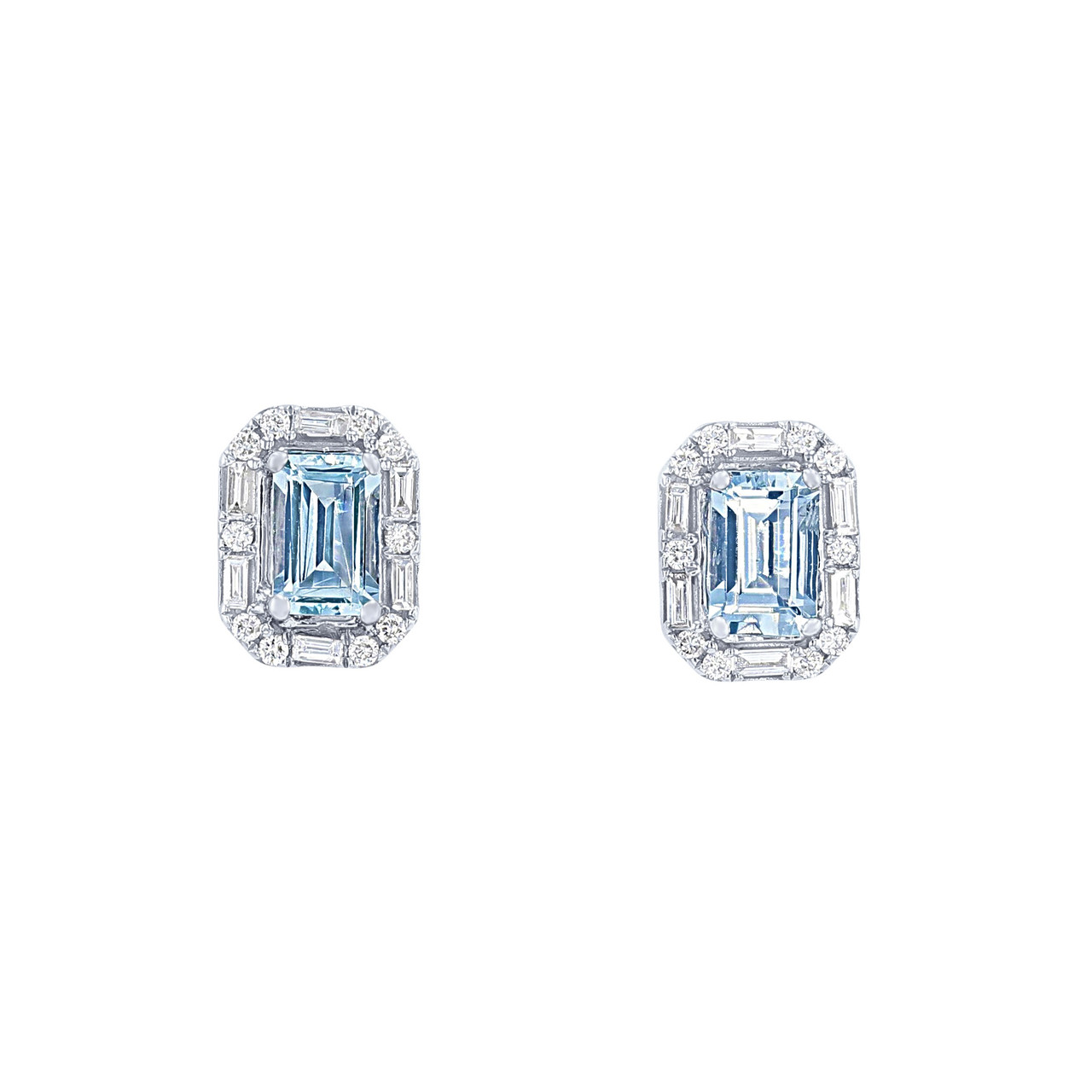 Aquamarine and Diamond Halo Studs