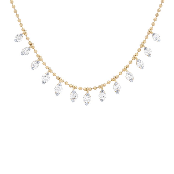White Gold 14K Diamond Dangle Beaded Chain Necklace