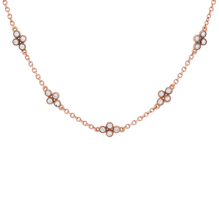 Diamond Clover Station Necklace In Rose Gold 14K