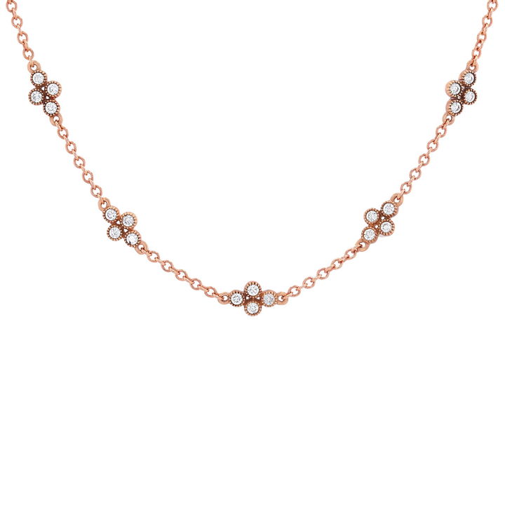 White Gold 14K Diamond Clover Station Necklace