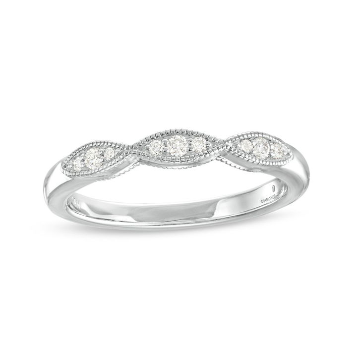 Marquise Frame Milgrain 14K White Gold Wedding Band
