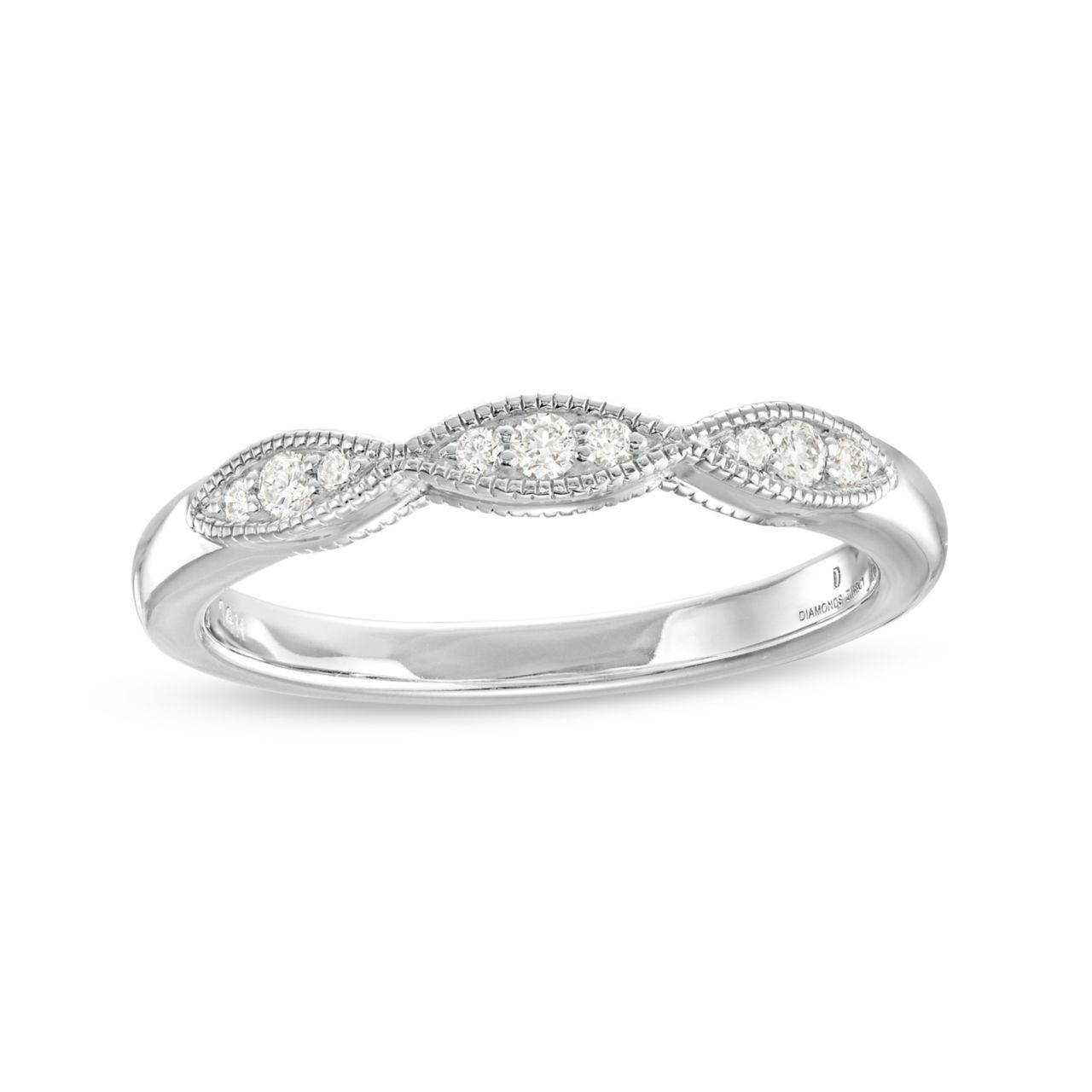 Marquise Frame Milgrain 14K White Gold Wedding Band