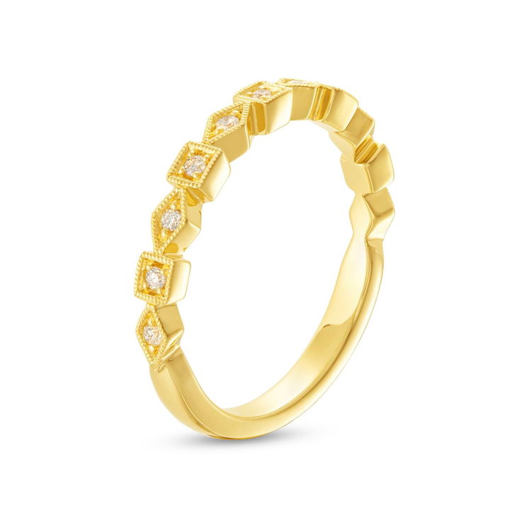 Geometric Frame Milgrain 14K Yellow Gold Wedding Band