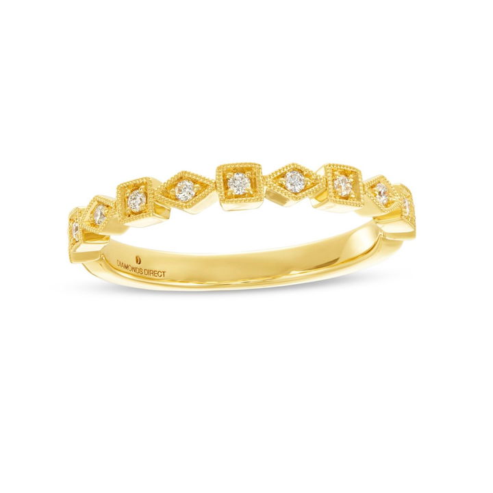 Geometric Frame Milgrain 14K Yellow Gold Wedding Band