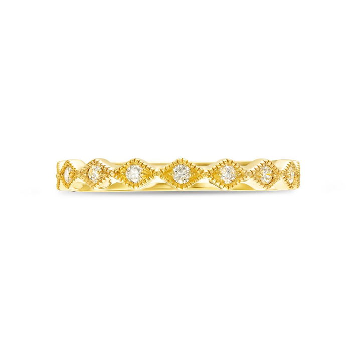 Milgrain Zig Zag 14K Yellow Gold Diamond Wedding Band