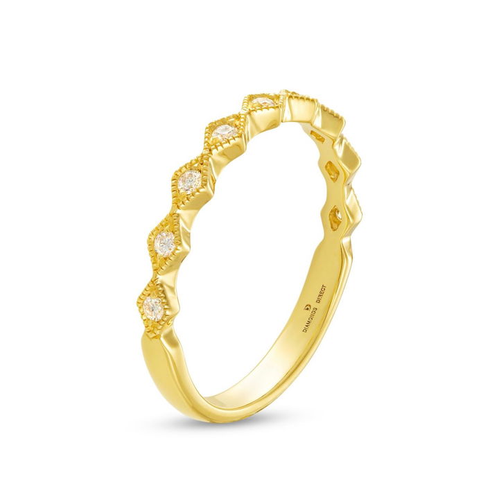 Milgrain Zig Zag 14K Yellow Gold Diamond Wedding Band