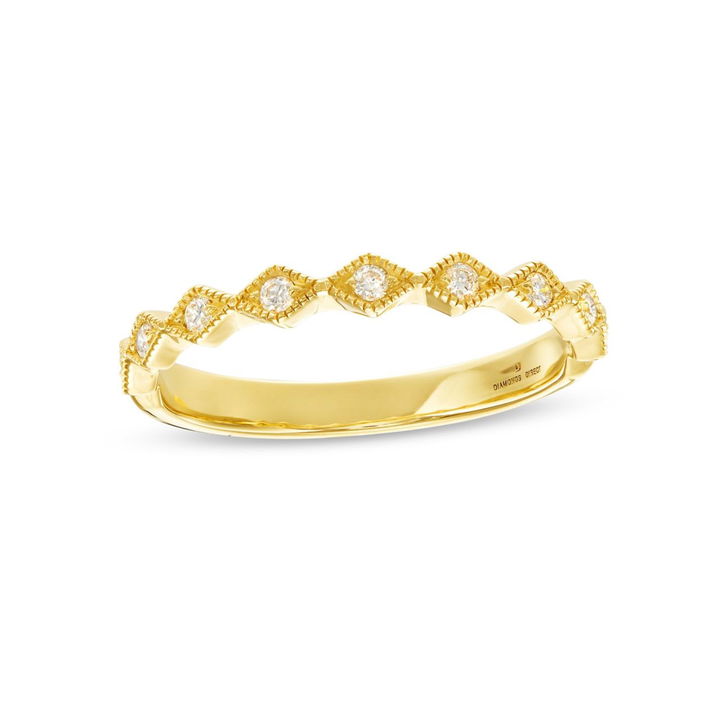 Milgrain Zig Zag 14K Yellow Gold Diamond Wedding Band