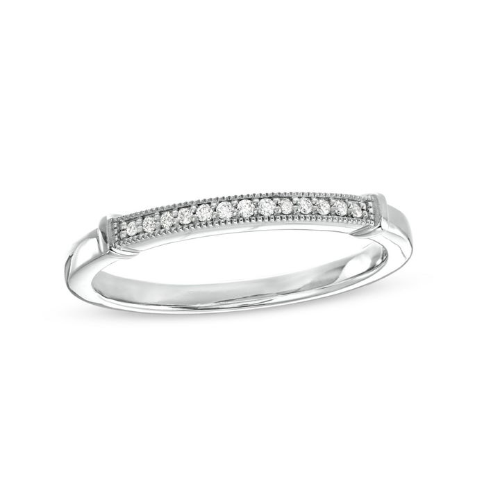 Beadset Milgrain 14K White Gold Wedding Band