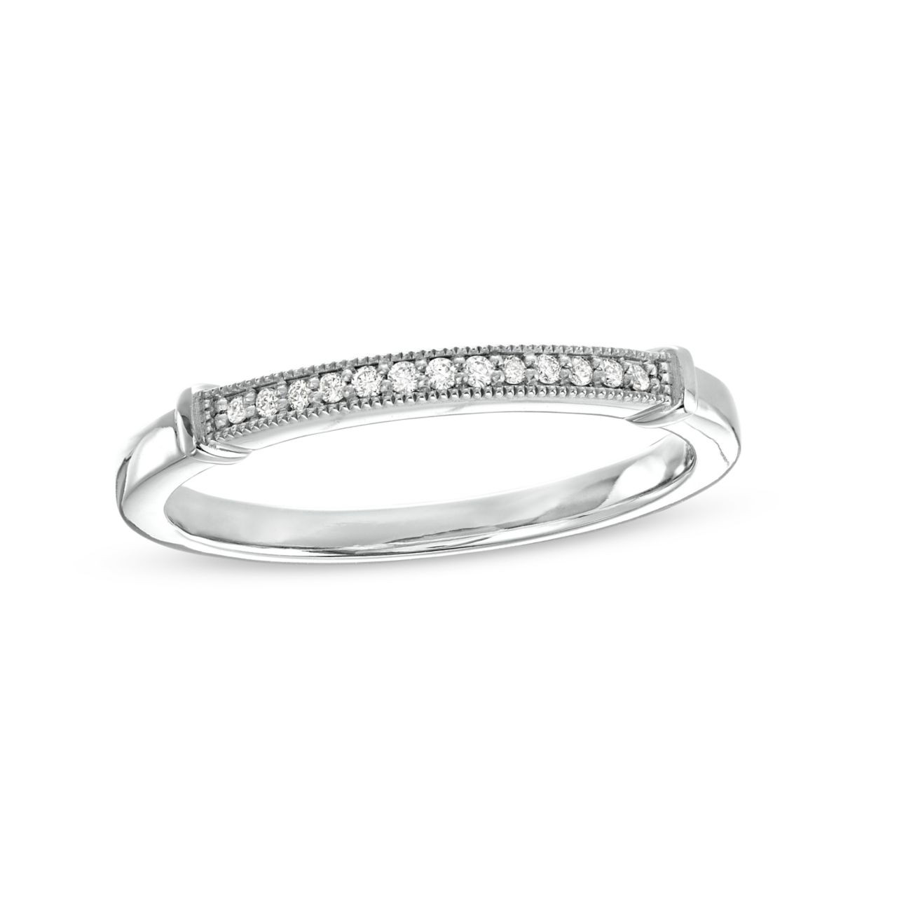 Beadset Milgrain 14K White Gold Wedding Band