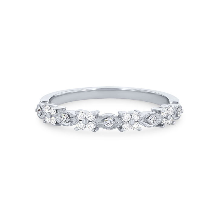 Floral Milgrain 14K White Gold Wedding Band