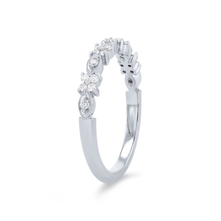 Floral Milgrain 14K White Gold Wedding Band