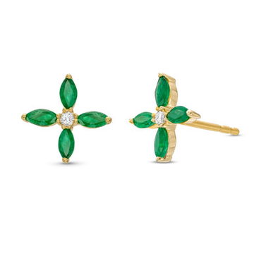 Emerald and Diamond Floral Studs