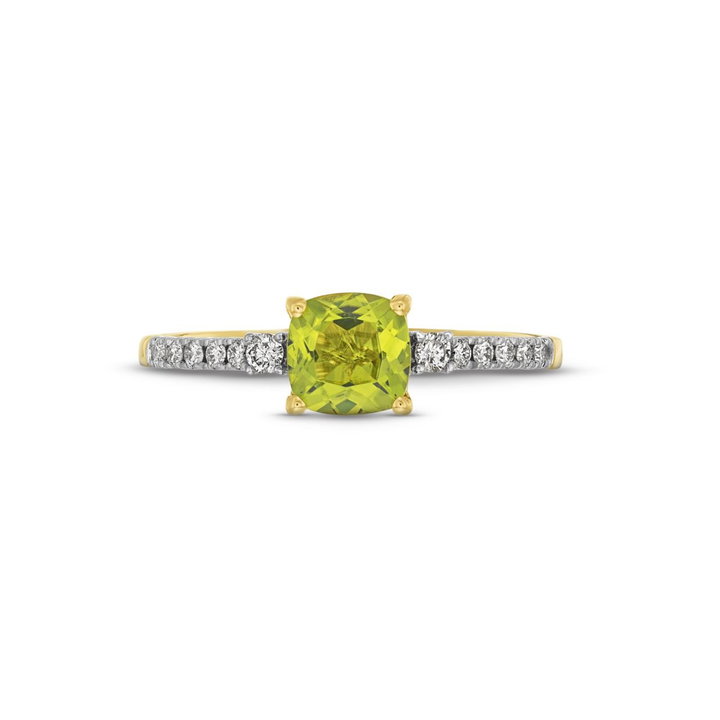 Peridot Stone Diamond Ring In Yellow Gold 14K
