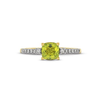 Peridot Stone Diamond Ring In Solid 14K Yellow Gold