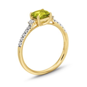 Peridot Stone Diamond Ring In Yellow Gold 14K