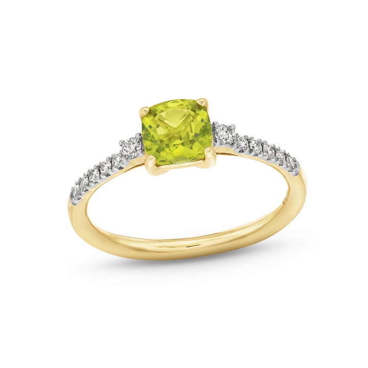 Peridot Stone Diamond Ring In Yellow Gold 14K