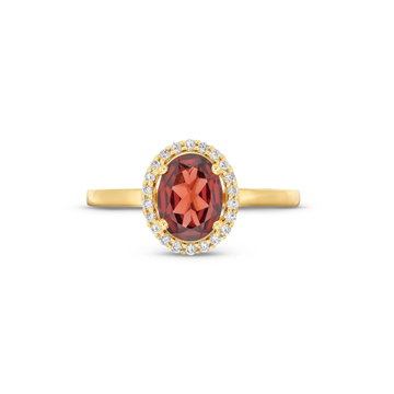 Red Garnet Diamond Halo Ring In Yellow Gold 14K