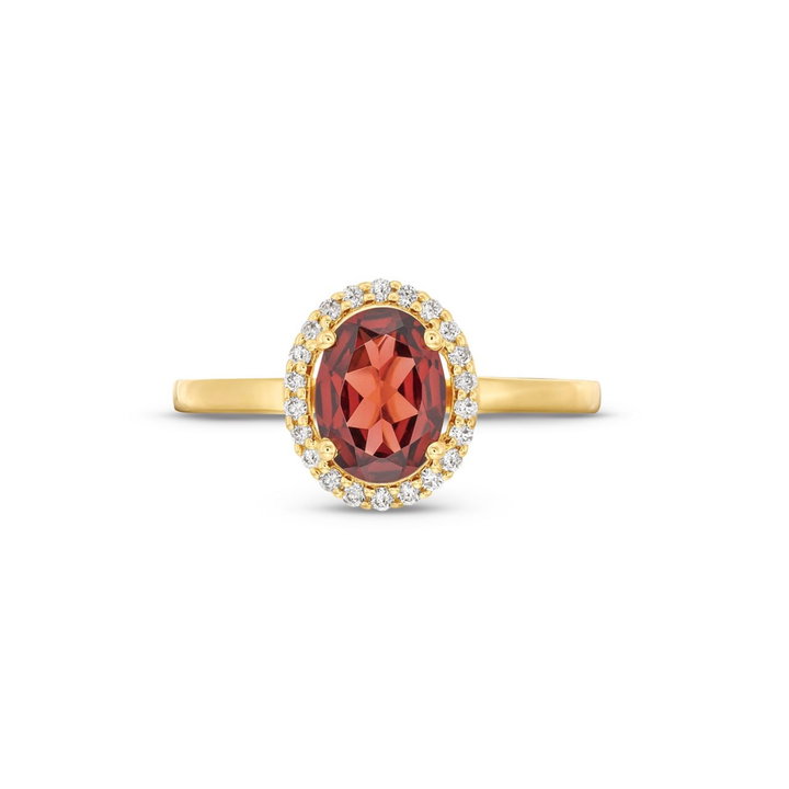 Red Garnet Diamond Halo Ring In Yellow Gold 14K
