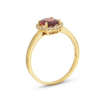 Red Garnet Diamond Halo Ring In Yellow Gold 14K