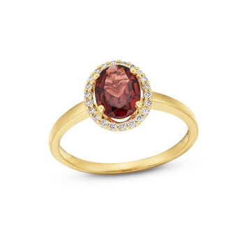 Red Garnet Diamond Halo Ring In Yellow Gold 14K