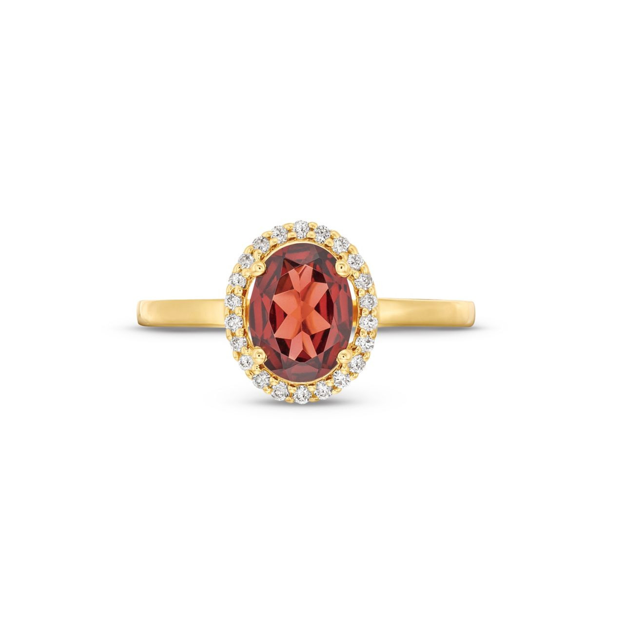 Red Garnet Diamond Halo Ring