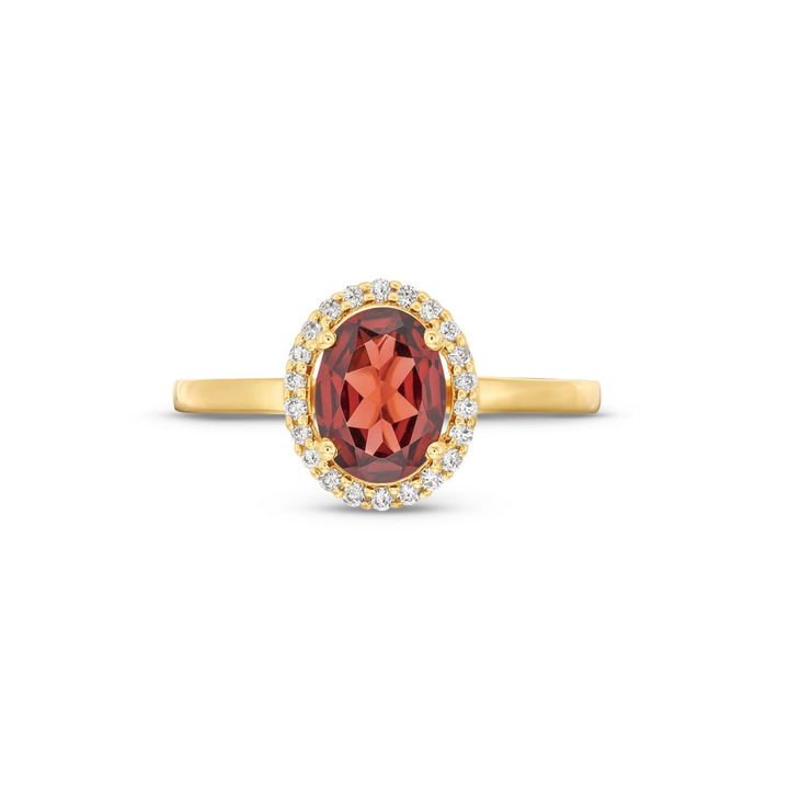 Red Garnet Diamond Halo Ring