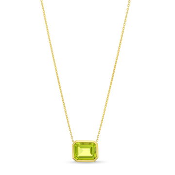 Peridot Bezel Pendant Necklace In Yellow Gold 14K