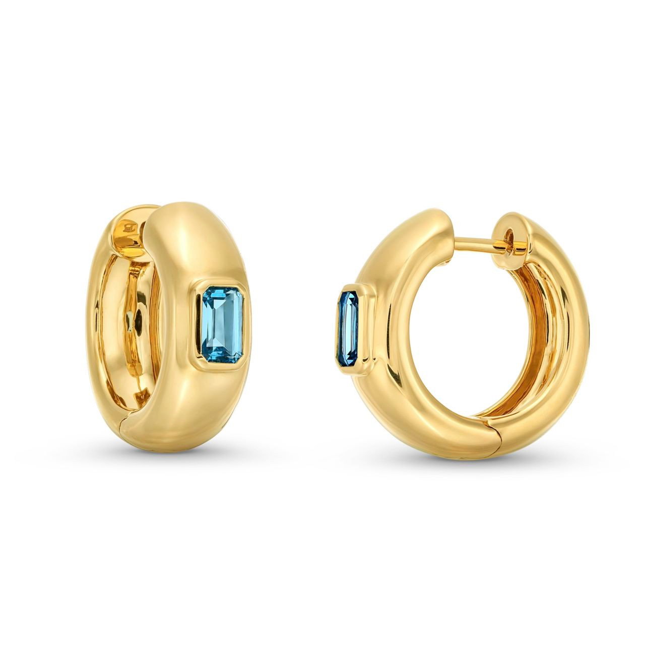 Blue Topaz Bezel Huggie Earrings 0