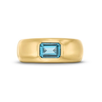 Blue Topaz Bezel Ring In Solid 14K Yellow Gold